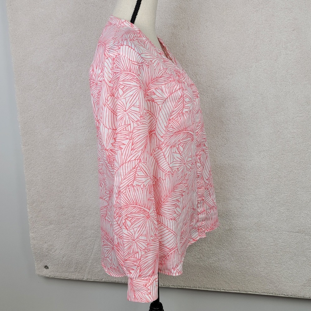 Tommy Bahama Womens M Coral Pink Tropical Leaf 100% Linen Button Up Shirt - Picture 6 of 13